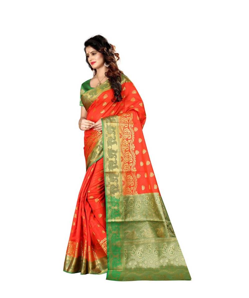 Red woven Banarasi  saree with blouse
