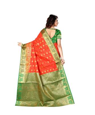 Red woven Banarasi  saree with blouse 3
