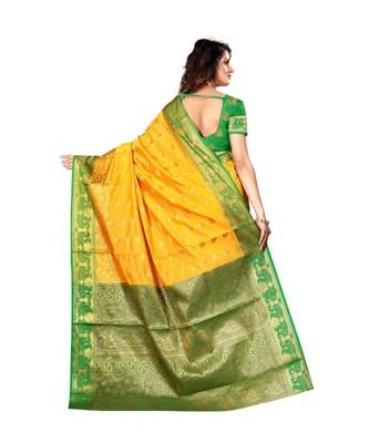 Yellow woven Banarasi  saree with blouse 3