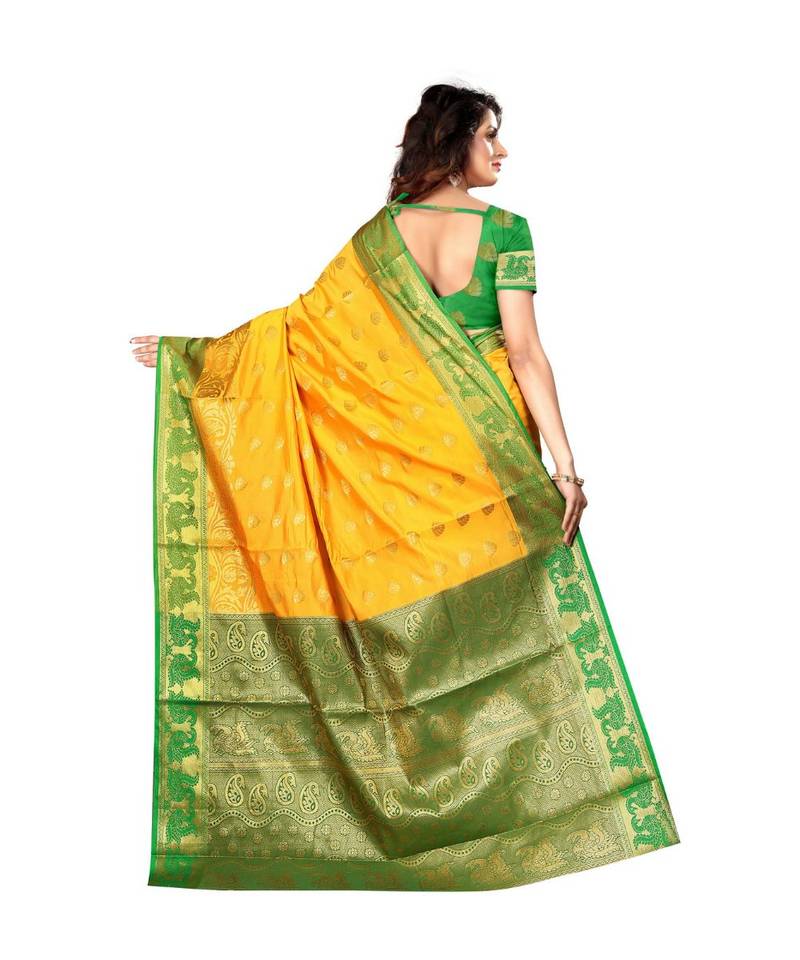 Yellow woven Banarasi  saree with blouse