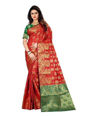 Red woven Banarasi  saree with blouse 1