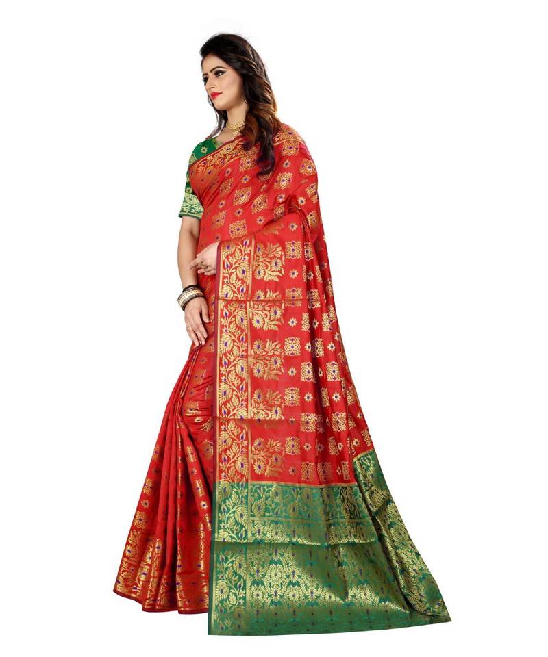 Red woven Banarasi  saree with blouse