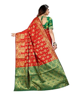 Red woven Banarasi  saree with blouse 3
