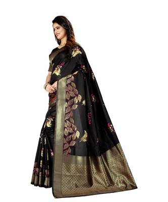 Black Woven Art Silk Saree With Blouse 2