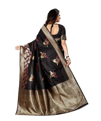 Black Woven Art Silk Saree With Blouse 3