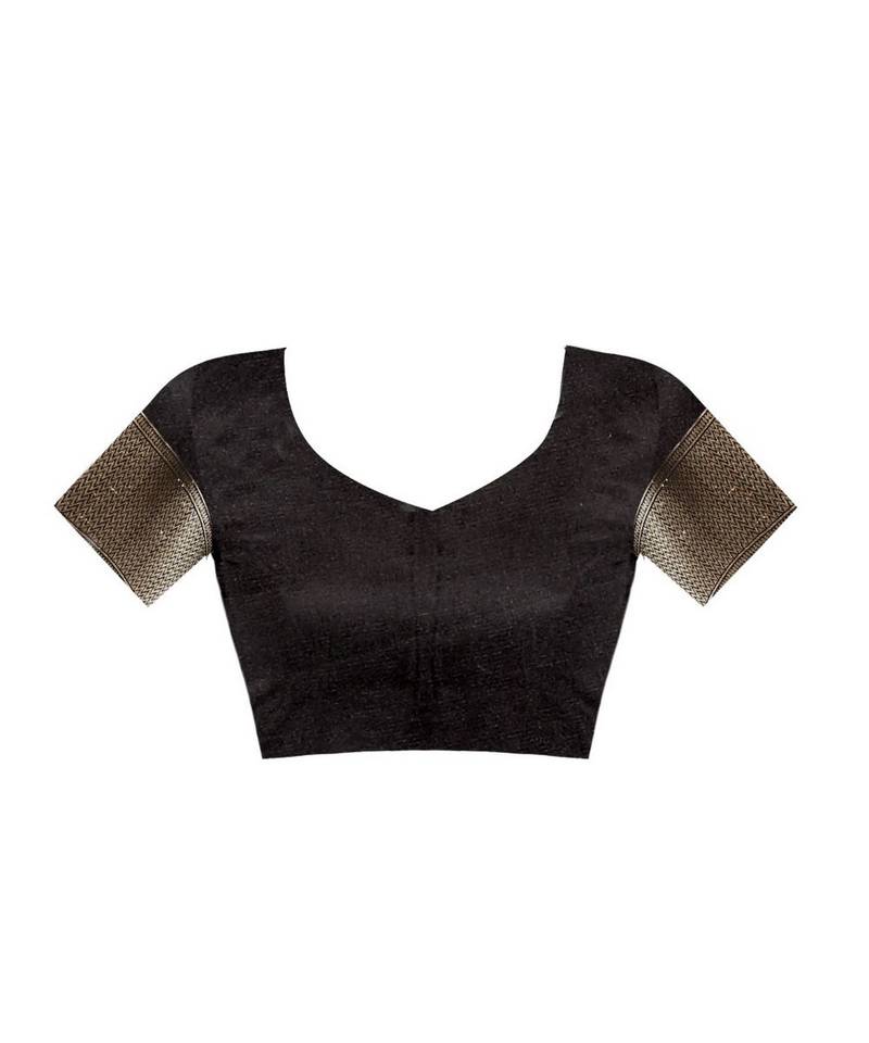 Black Woven Art Silk Saree With Blouse