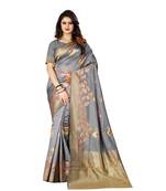Grey Woven Art Silk Saree With Blouse