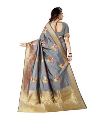 Grey Woven Art Silk Saree With Blouse 3