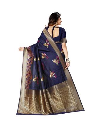 Blue Woven Art Silk Saree With Blouse 3