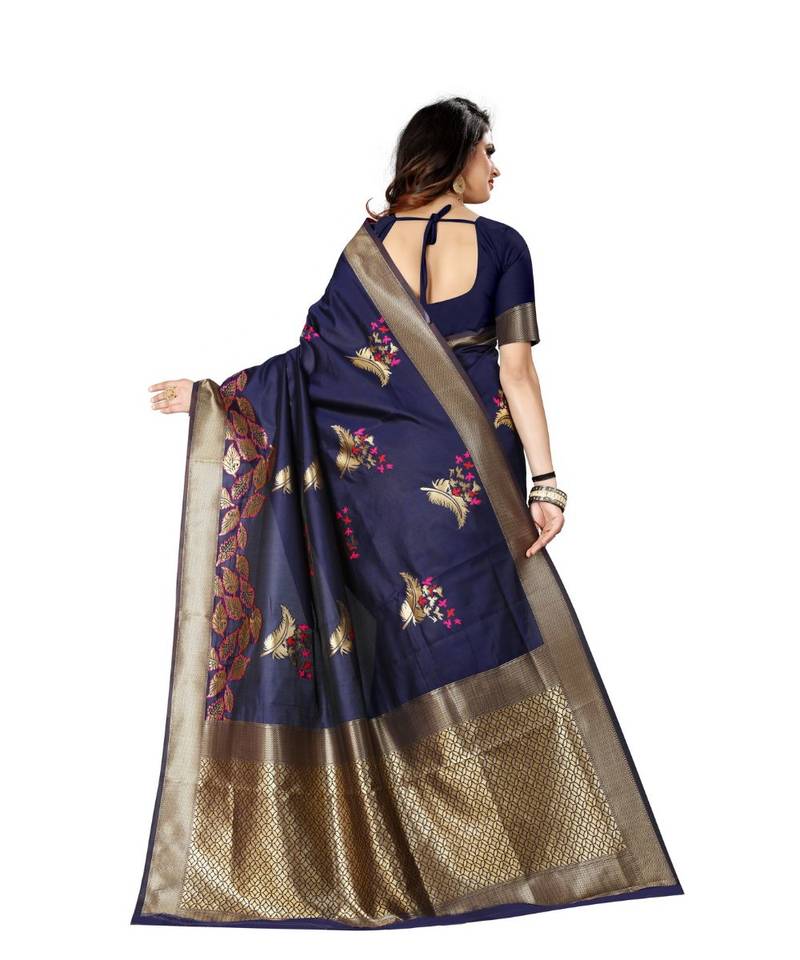 Blue Woven Art Silk Saree With Blouse