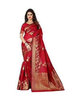Red Woven Art Silk Saree With Blouse 1
