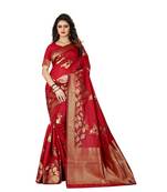 Red Woven Art Silk Saree With Blouse