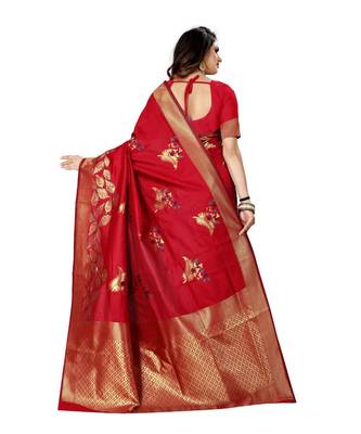 Red Woven Art Silk Saree With Blouse 3