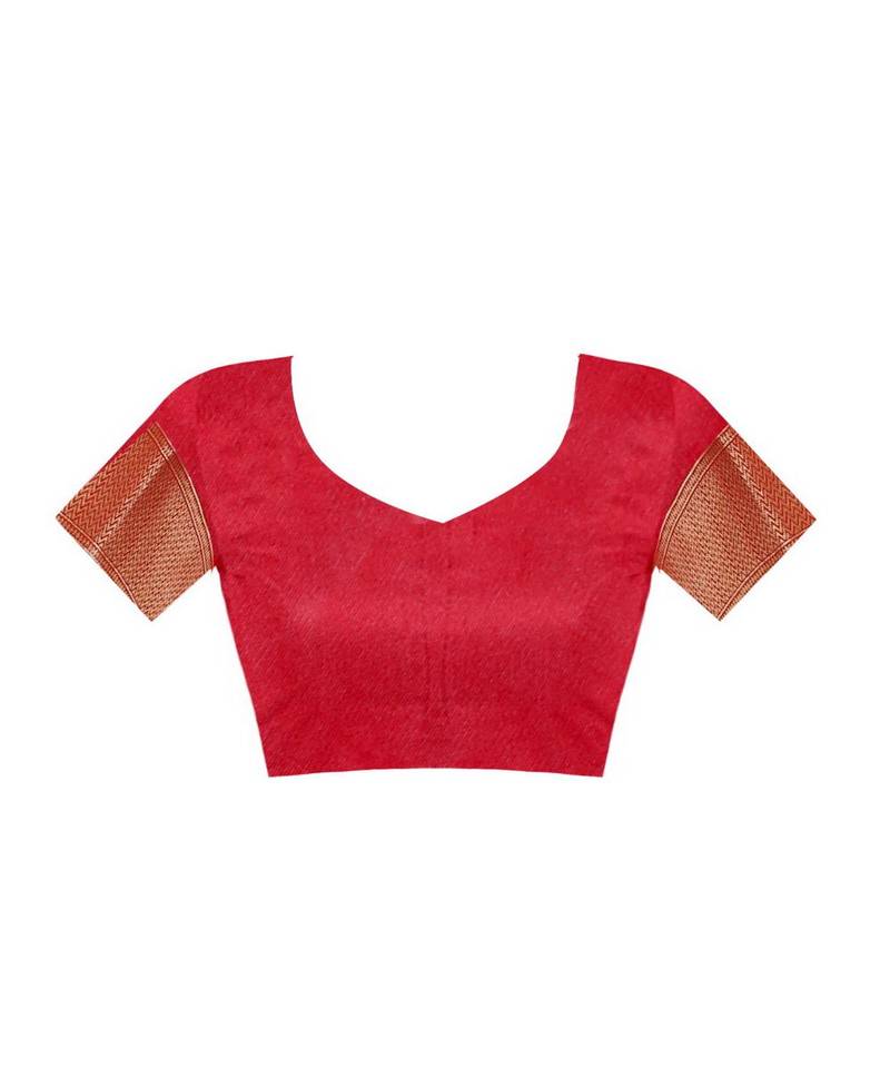 Red Woven Art Silk Saree With Blouse