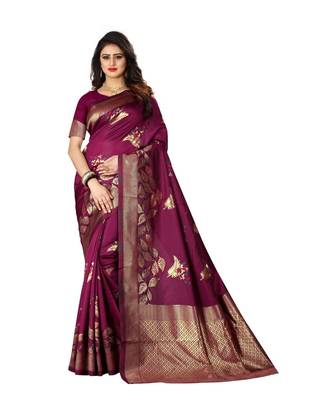 Wine Woven Art Silk Saree With Blouse 1