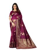 Wine Woven Art Silk Saree With Blouse