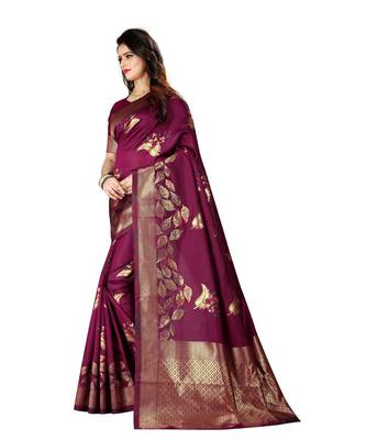 Wine Woven Art Silk Saree With Blouse 2