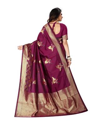 Wine Woven Art Silk Saree With Blouse 3