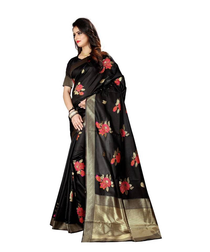 Black Woven Banarasi Saree With Blouse