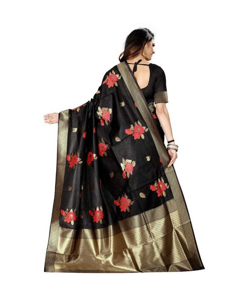 Black Woven Banarasi Saree With Blouse