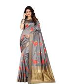Grey Woven Art Silk Saree With Blouse
