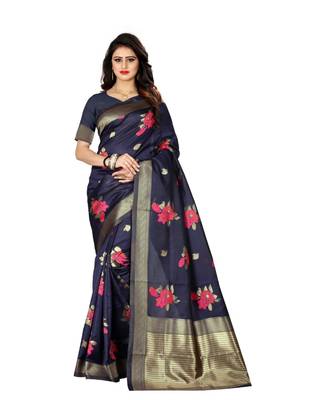Blue Woven Banarasi Saree With Blouse 1