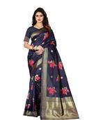 Blue Woven Banarasi Saree With Blouse