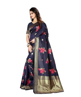 Blue Woven Banarasi Saree With Blouse 2