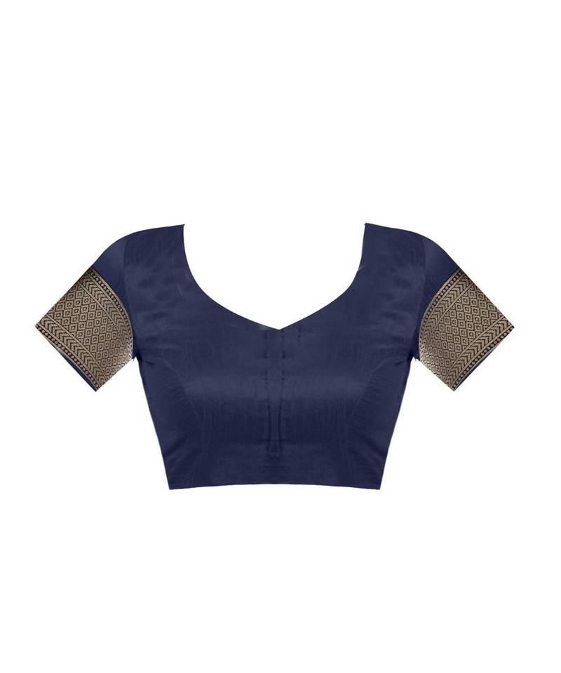 Blue Woven Banarasi Saree With Blouse