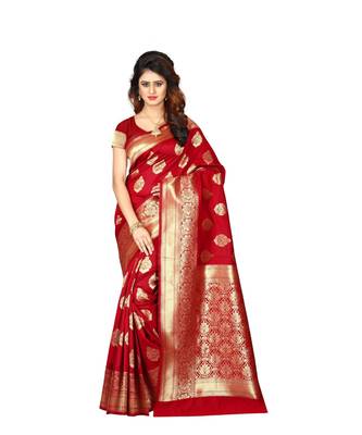 Red Woven Art Silk Saree With Blouse 1