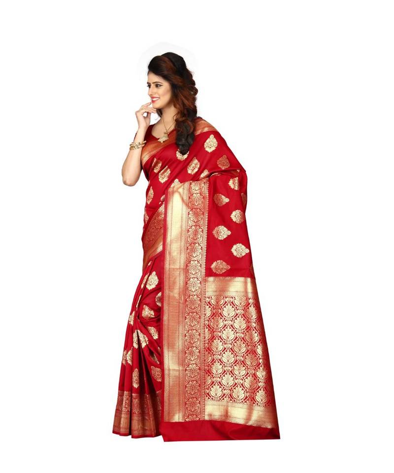 Red Woven Art Silk Saree With Blouse