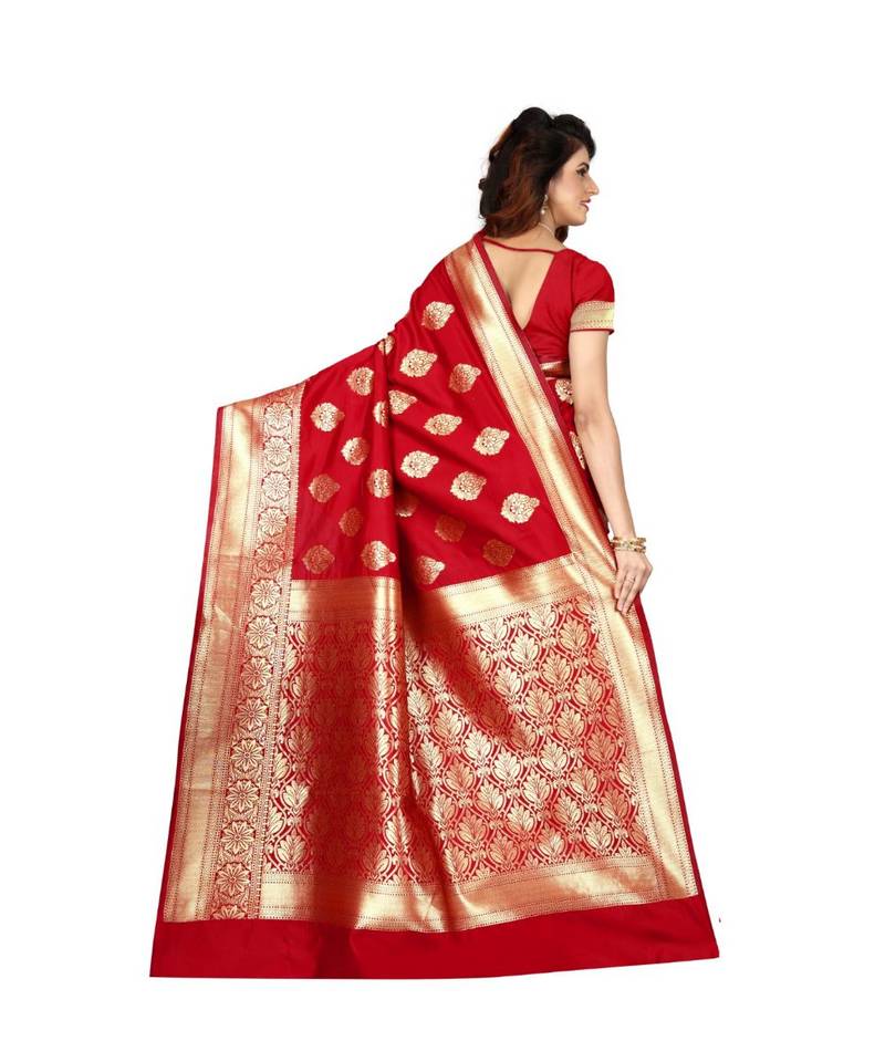 Red Woven Art Silk Saree With Blouse