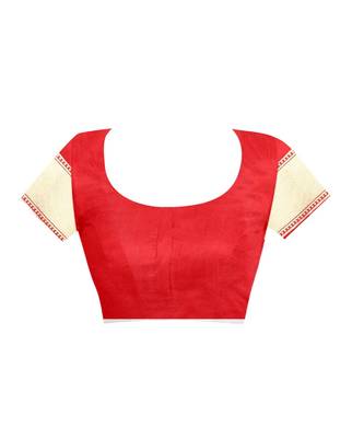 Red Woven Art Silk Saree With Blouse 4