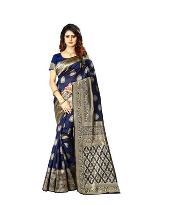 Blue Woven Art Silk Saree With Blouse 1
