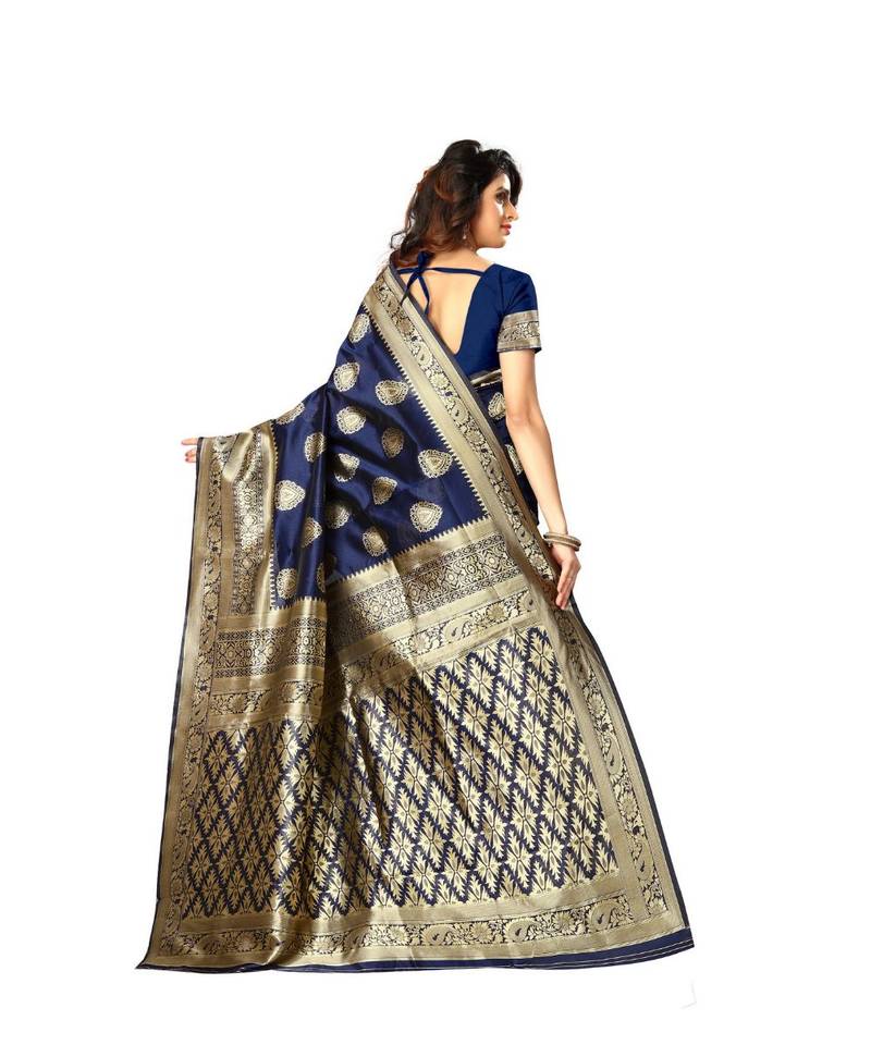 Blue Woven Art Silk Saree With Blouse