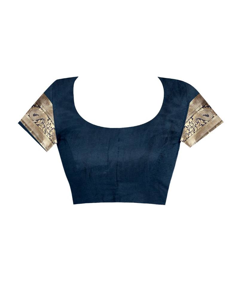 Blue Woven Art Silk Saree With Blouse