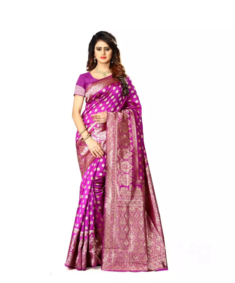 Magenta Woven Art Silk Saree With Blouse