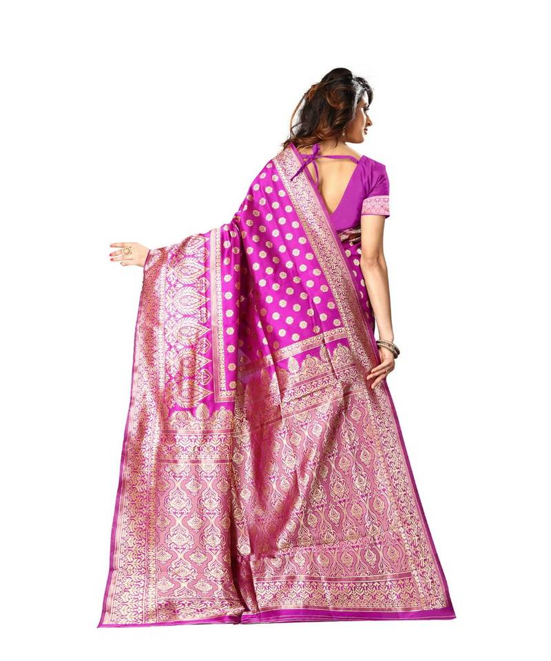 Magenta Woven Art Silk Saree With Blouse