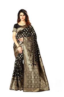 Black Woven Art Silk Saree With Blouse