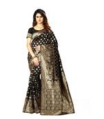 Black Woven Art Silk Saree With Blouse