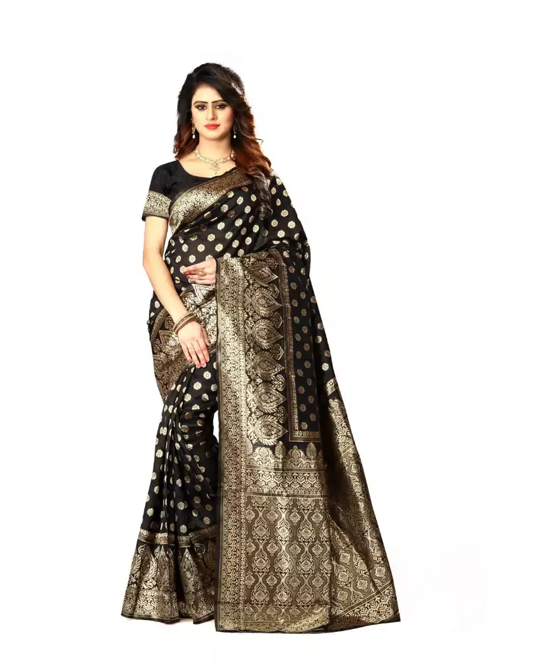 Black Woven Art Silk Saree With Blouse