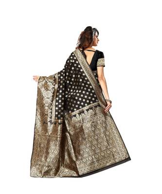 Black Woven Art Silk Saree With Blouse 3