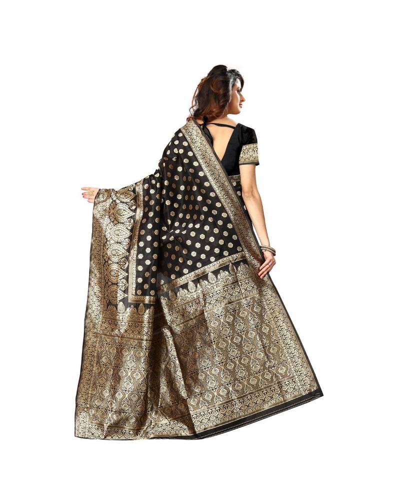Black Woven Art Silk Saree With Blouse