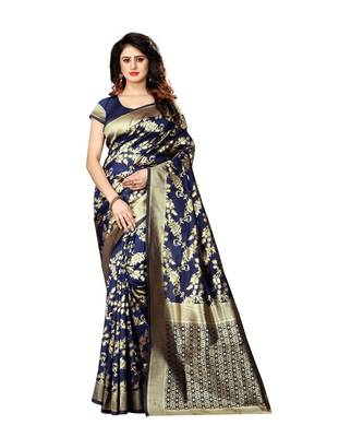 Blue Woven Art Silk Saree With Blouse 1