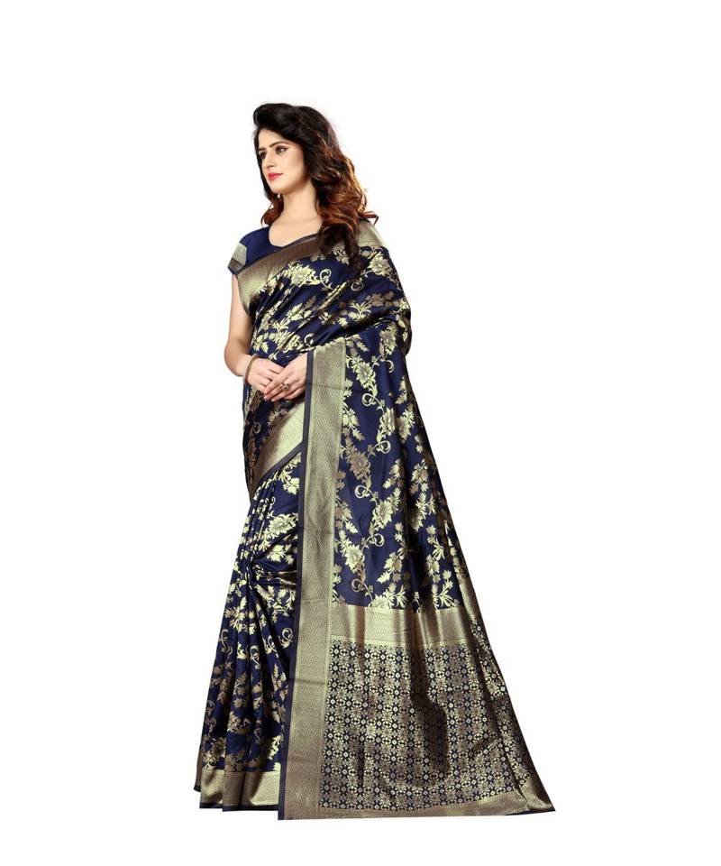Blue Woven Art Silk Saree With Blouse