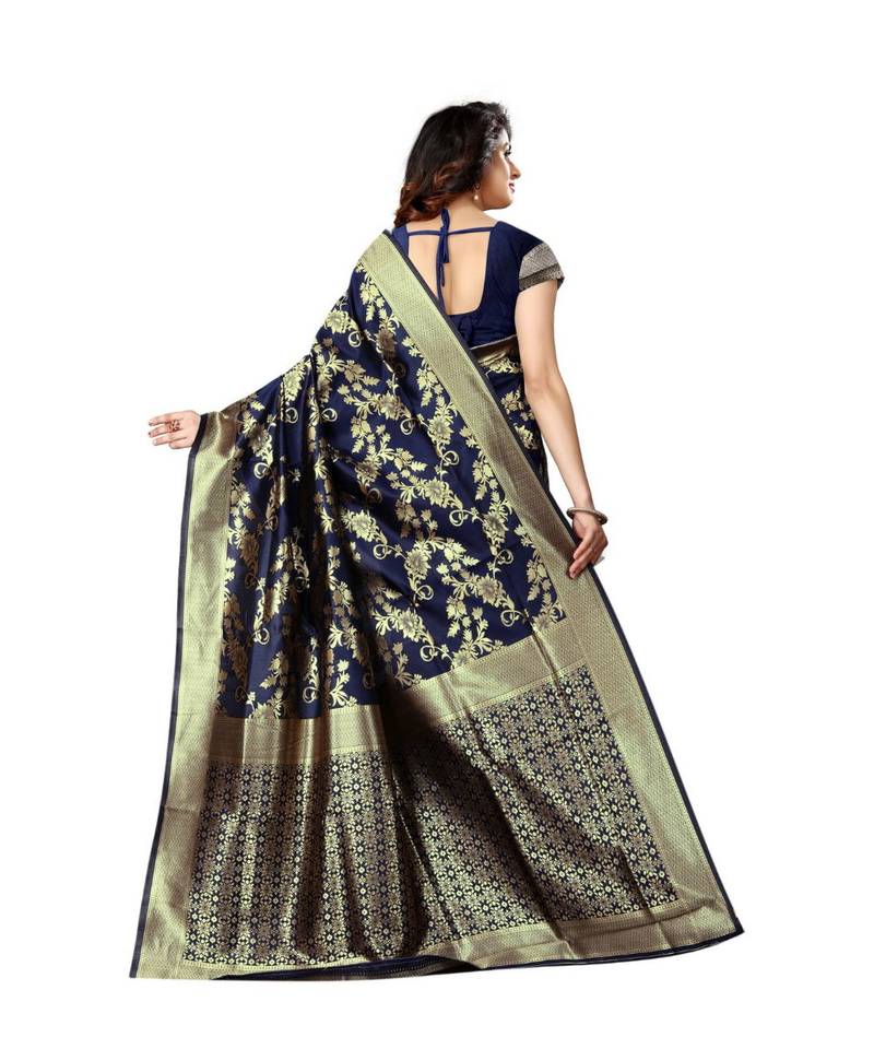 Blue Woven Art Silk Saree With Blouse