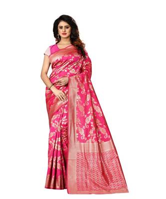 Magenta Woven Art Silk Saree With Blouse 1