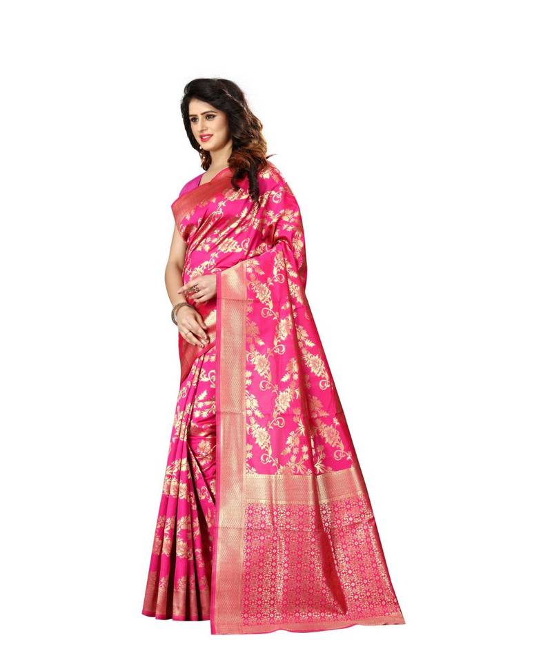 Magenta Woven Art Silk Saree With Blouse
