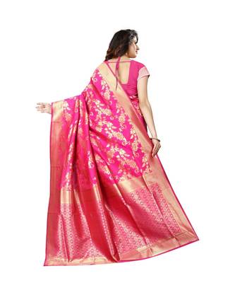 Magenta Woven Art Silk Saree With Blouse 3