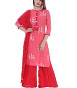 Women's Peach Printed Rayon Kurta Palazzo Dupatta Set